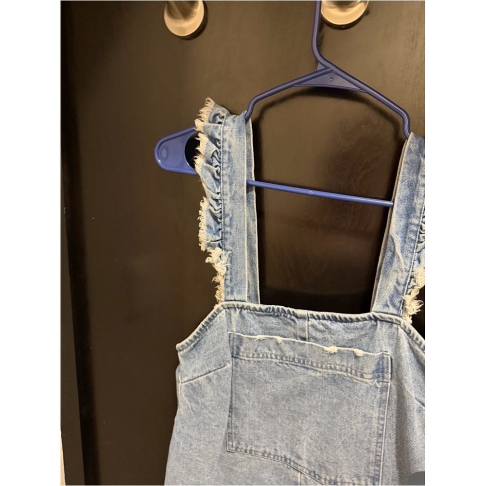 Show Me Your Mumu Haddie Denim Romper Ruffle Strap Frayed Lace Small - Picture 6 of 8